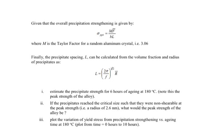 Solved Consider The Following Precipitation Hardening | Chegg.com