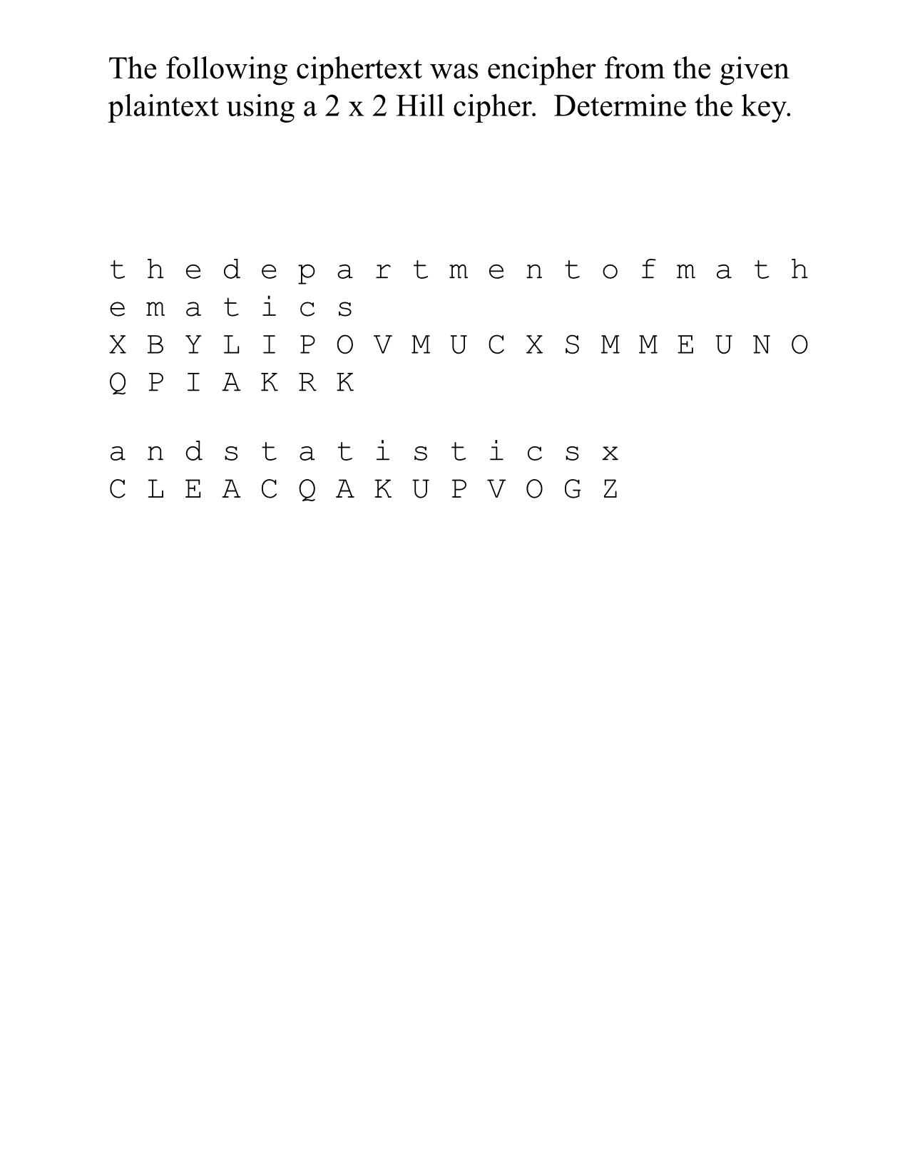 Solved The following ciphertext was encipher from the given | Chegg.com