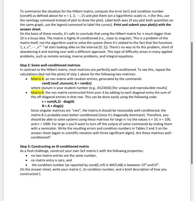 Step 1 The Hilbert matrix For each positive integer,