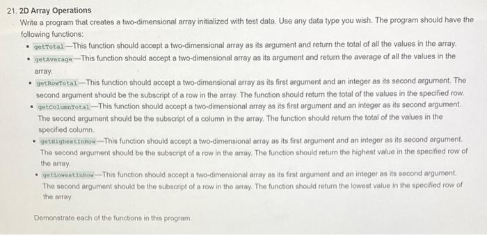 Solved 21. 2D Array Operations Write a program that creates | Chegg.com