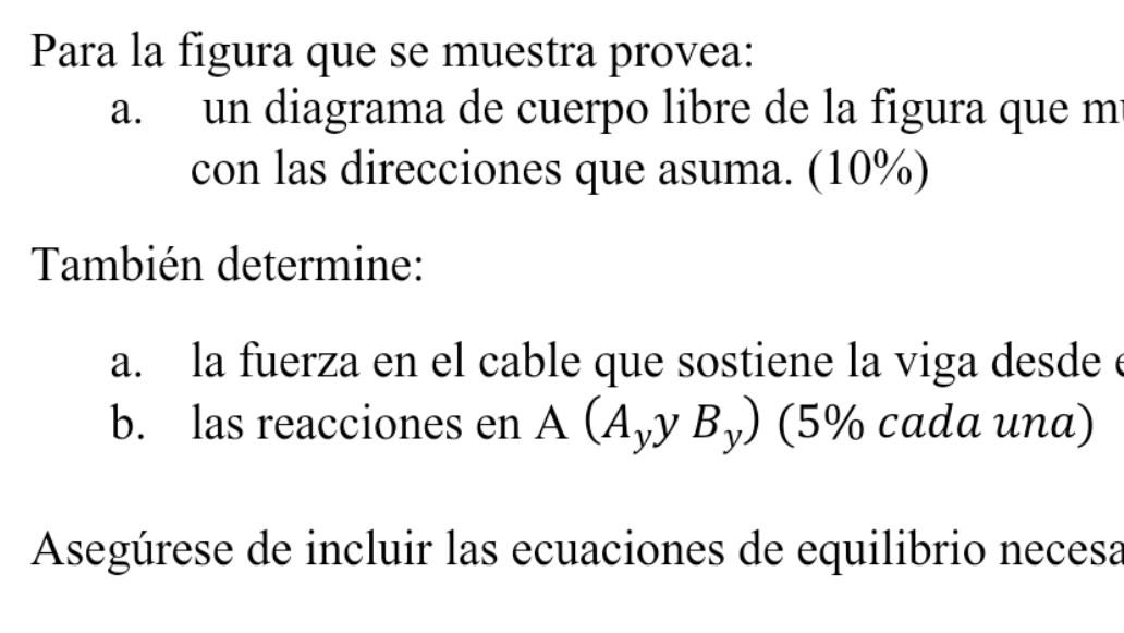 Para la figura que se muestra provea: a. un diagrama de cuerpo libre de la figura que \( \mathrm{m} \) con las direcciones qu