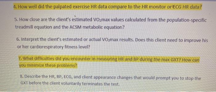 Data Collection Form for Treadmill Maximal Graded | Chegg.com