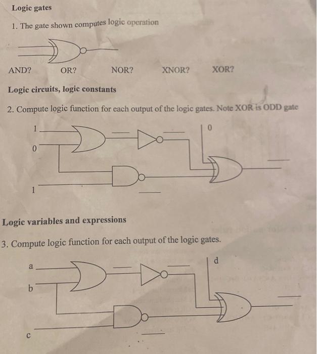 Solved 1. The gate shown computes logic operation Logic | Chegg.com