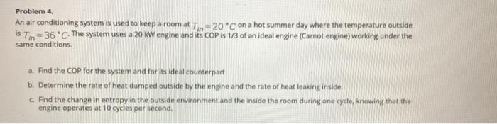 Solved Problem 4. An air conditioning system is used to keep | Chegg.com