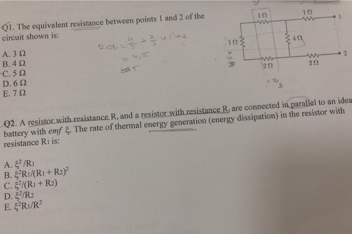 Solved Q1. The equivalent resistance between points 1 and 2 | Chegg.com