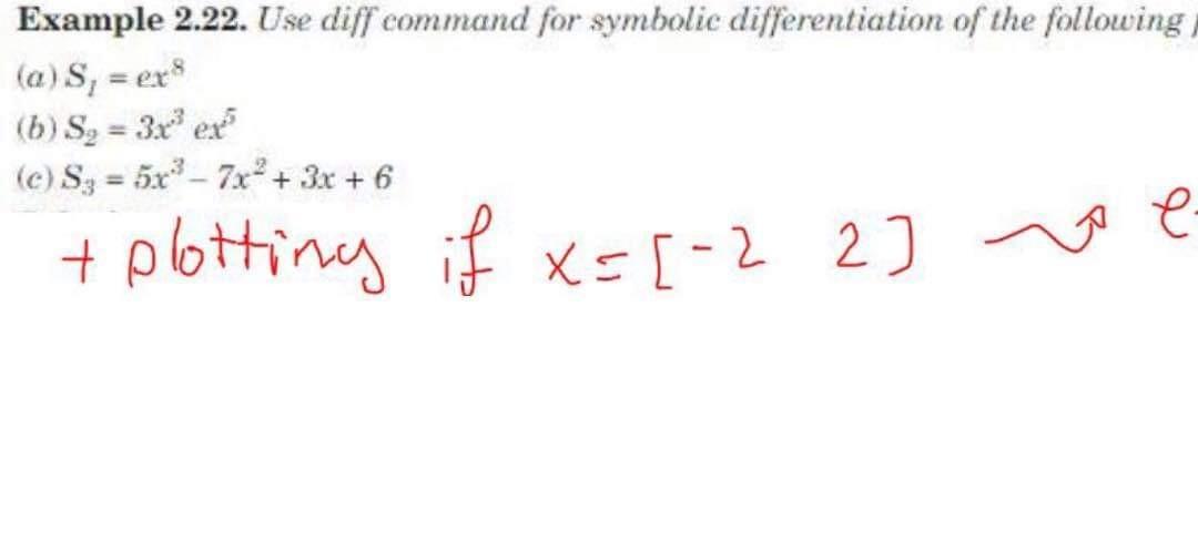 Solved Example 2.22. Use diff command for symbolic | Chegg.com