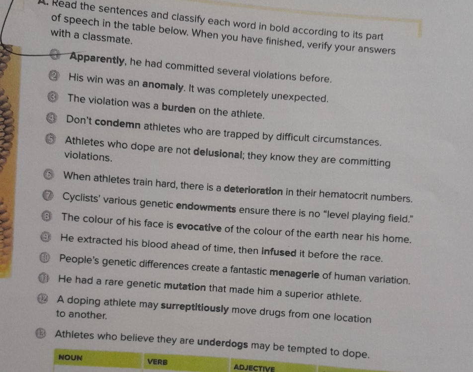 Solved Read the sentences and classify each word in bold | Chegg.com