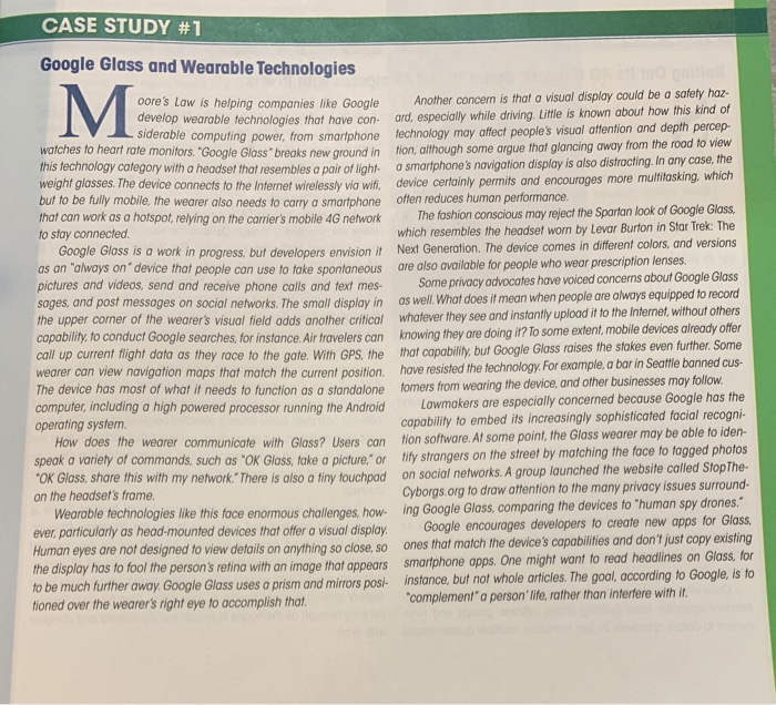 Solved CASE STUDY #1 Google Glass and Wearable Technologies | Chegg.com