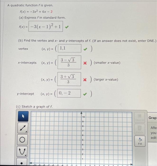 Solved A Quadratic Function Fis Given F X 3x2 6x 2