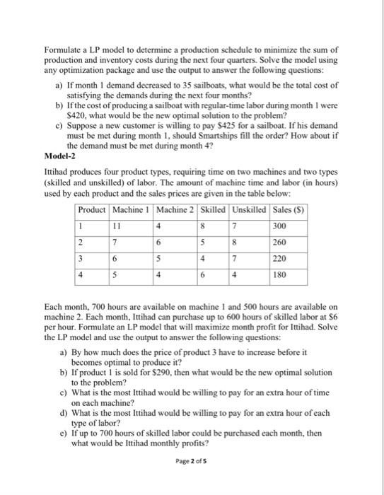 Operations Research - Semester Project and | Chegg.com