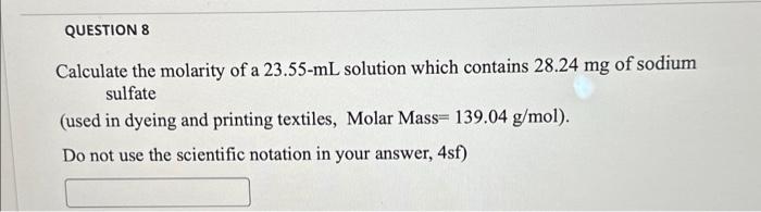 Solved Calculate the molarity of a 23.55−mL solution which | Chegg.com