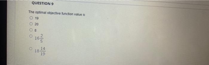Solved QUESTION 9 The optimal objective function value is 19 | Chegg.com