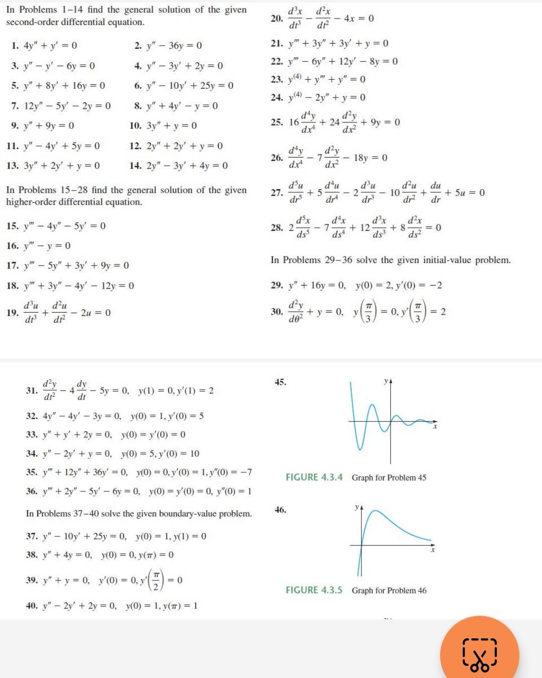 In Problems 1-14 find the general solution of the given second-order differential equation. 20. \( \frac{d^{3} x}{d t^{3}}-\f