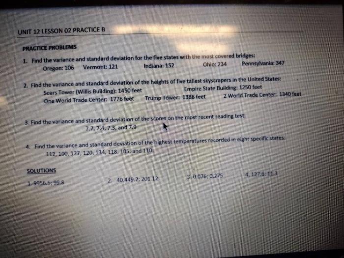 Solved UNIT 12 LESSON 02 PRACTICE B PRACTICE PROBLEMS 1. | Chegg.com