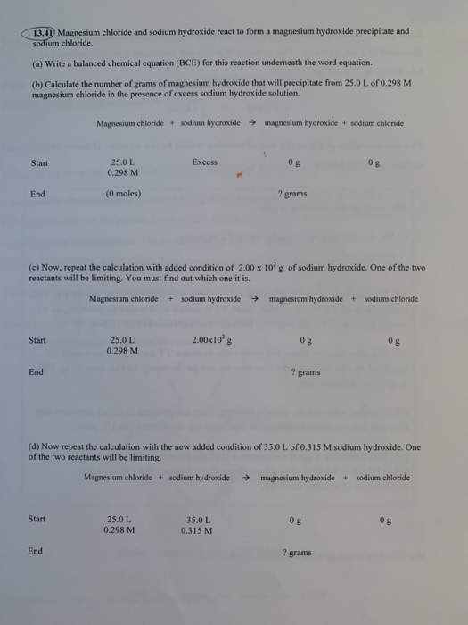 Solved 13.40 Magnesium chloride and sodium hydroxide react