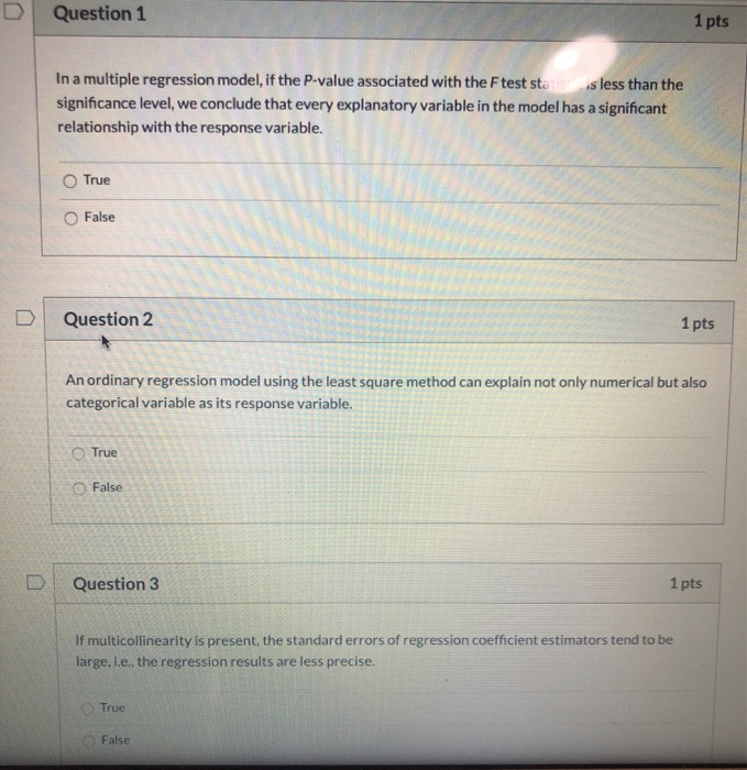 Solved Question 1 1 pts In a multiple regression model, if | Chegg.com