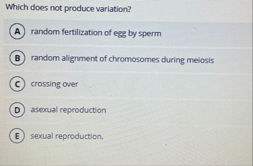 Which does not produce variation?random fertilization | Chegg.com