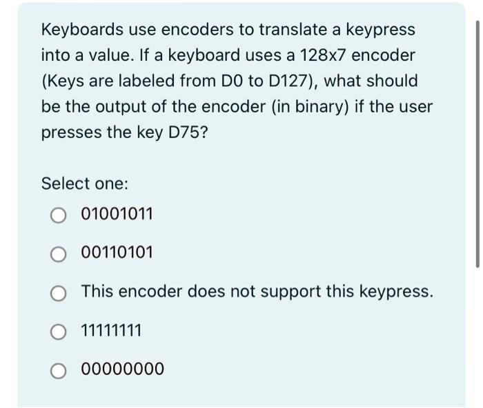 Solved Keyboards use encoders to translate a keypress into a | Chegg.com