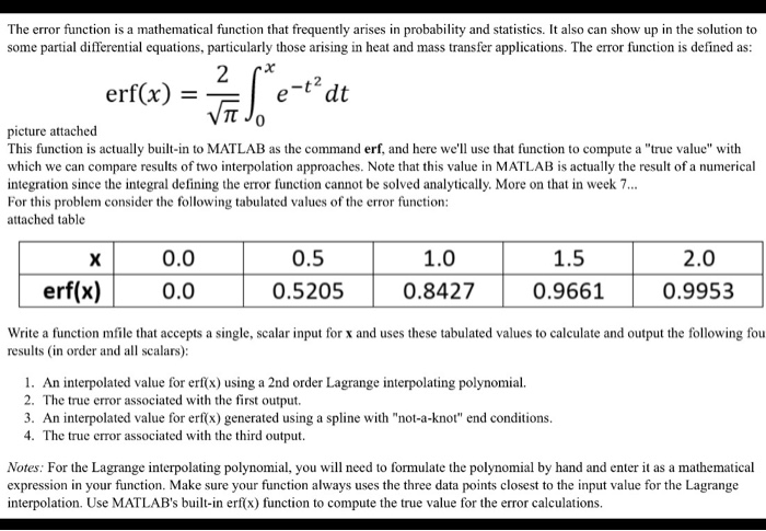 Solved The error function is a mathematical function that | Chegg.com