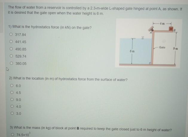 Solved The flow of water from a reservoir is controlled by a | Chegg.com