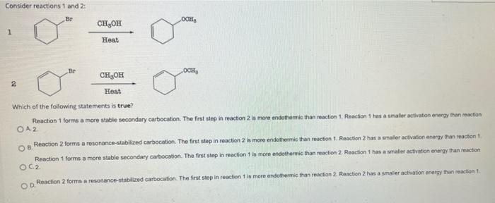Solved Consider reactions 1 and 2: Br OCH, снҳон 1 Heat BP | Chegg.com