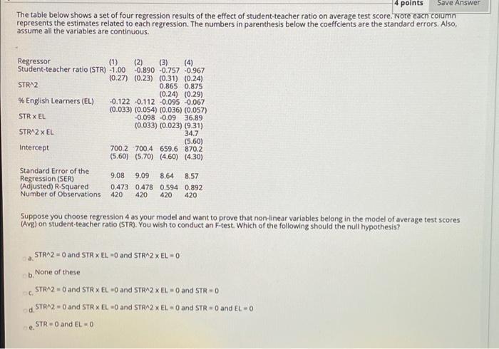 Solved points Save Answer The table below shows a set of | Chegg.com