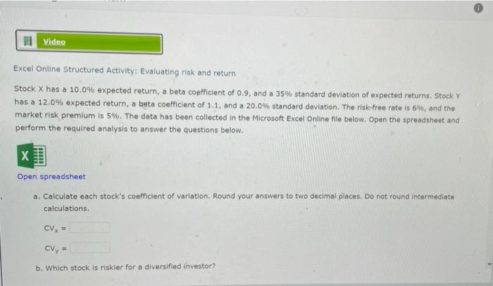Solved 11 Video Excel Online Structured Activity: Evaluating | Chegg.com