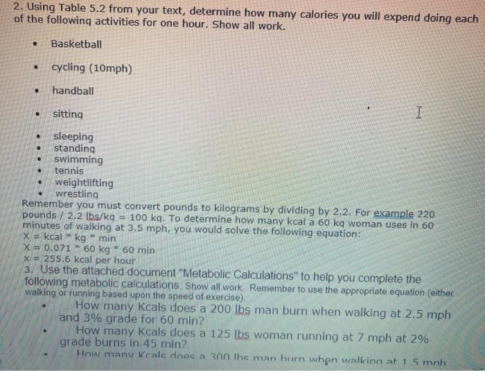 Solved 2. Using Table 5.2 from your text determine how many Chegg