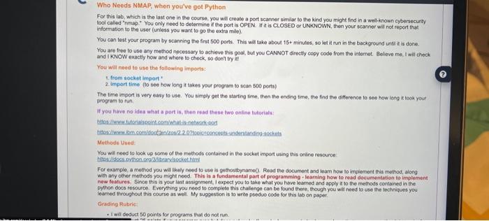 Solved Who Needs NMAP, when you've got Python For this lab, | Chegg.com