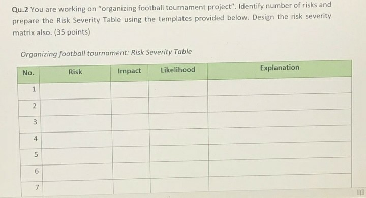 Football Event Risks Solved Qu.2 You are working on