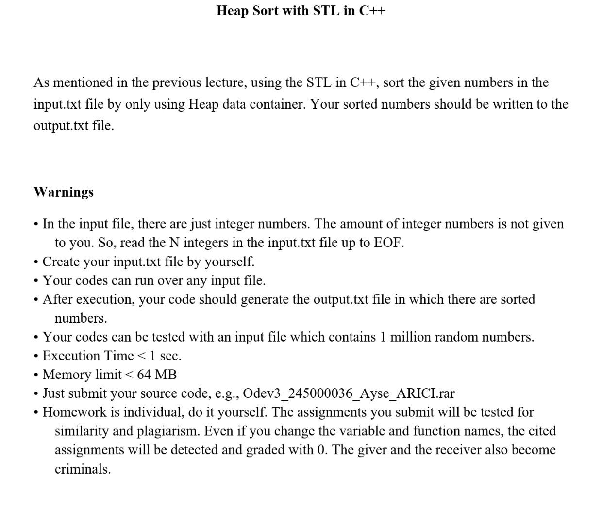 Solved Heap Sort with STL in C++ As mentioned in the | Chegg.com
