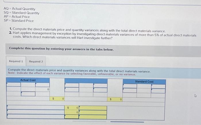 AQ = Actual Quantity SQ=Standard Quantity AP Actual | Chegg.com