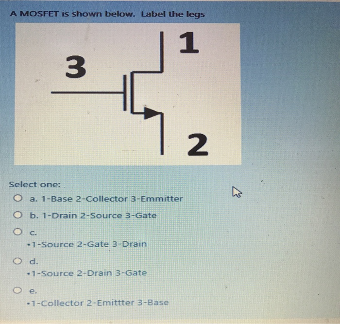 Solved A MOSFET is shown below. Label the legs Select one O