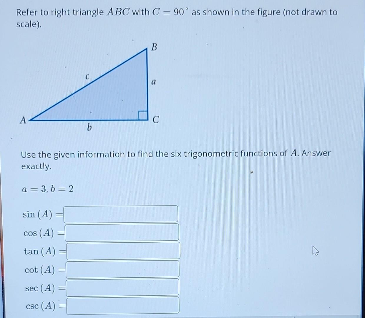 Solved Refer To Right Triangle Abc With C=90∘ As Shown In 