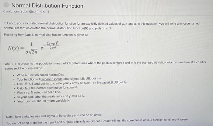Solved Normal Distribution Function O solutions submitted | Chegg.com
