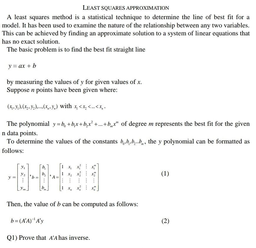 Solved LEAST SQUARES APPROXIMATION A Least Squares Method Is | Chegg.com