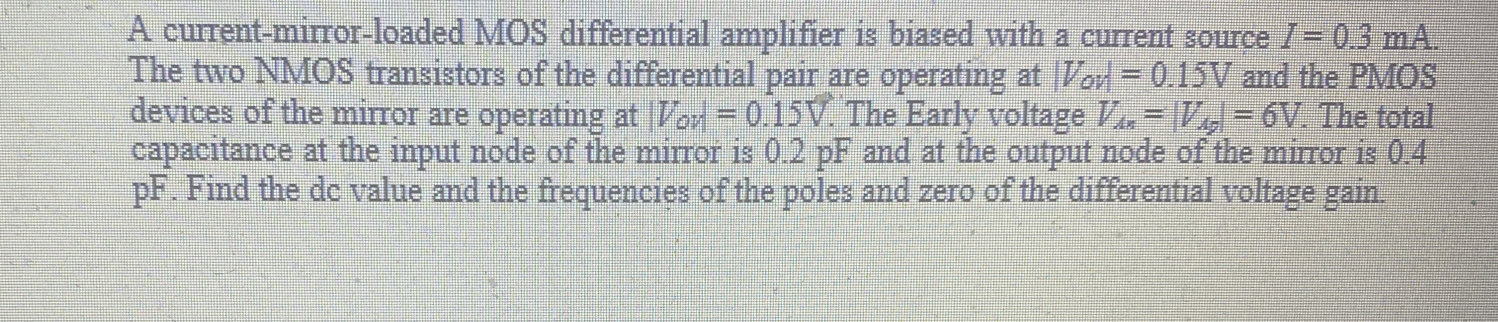 Solved A current-mirror-loaded MOS differential amplifier is | Chegg.com