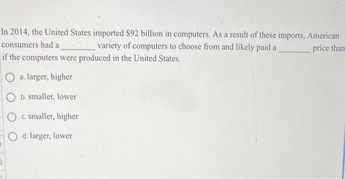 Solved In 2014, The United States Imported $92 Billion In | Chegg.com