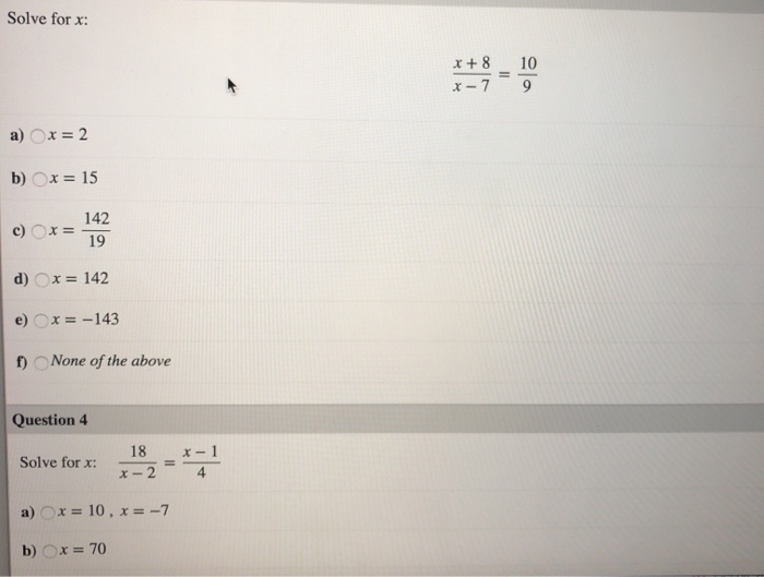 Solved Solve For X X 8 10 A X 2 B X 15 C Ox 142 D