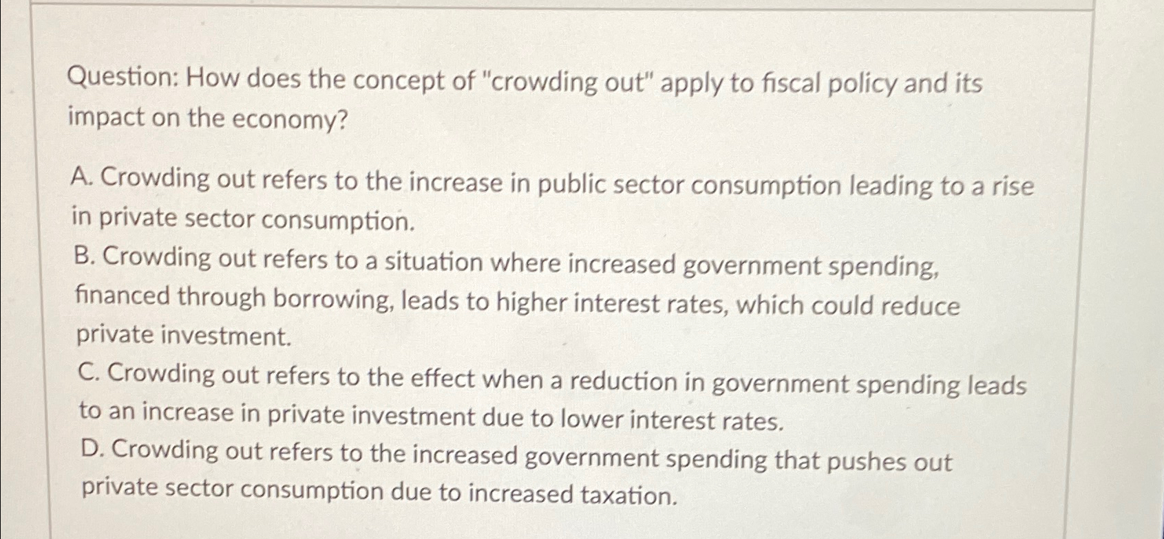 Solved Question: How Does The Concept Of "crowding Out" | Chegg.com