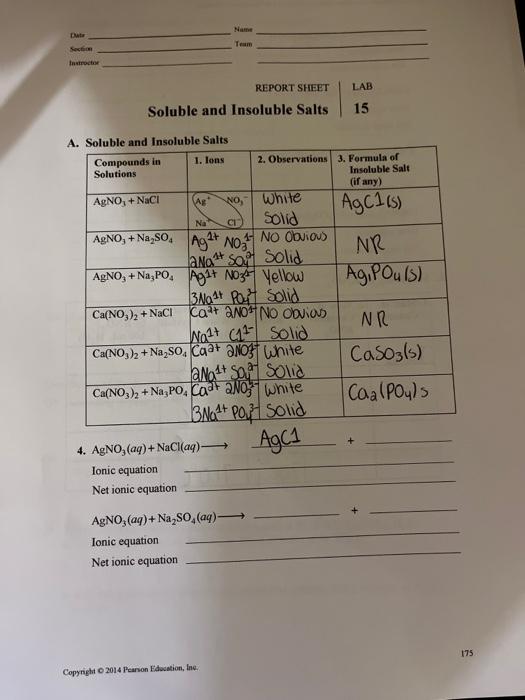 Solved 1. What is an insoluble salt? PreLab Study Questions