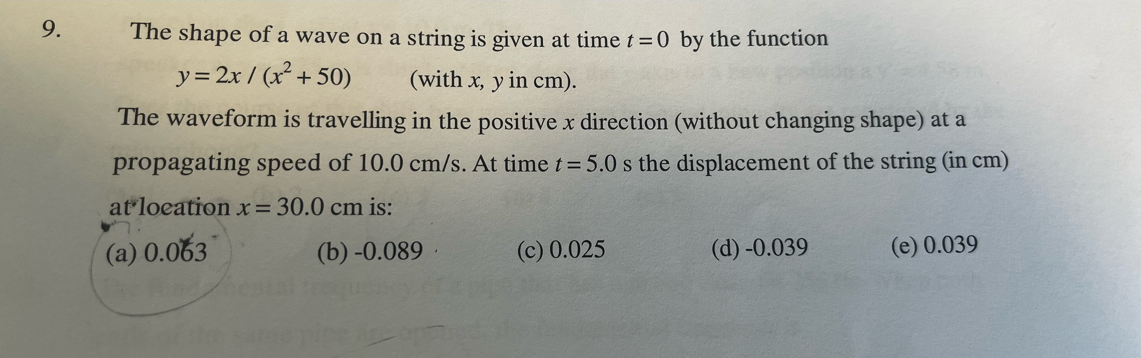 Solved The shape of a wave on a string is given at time t=0 | Chegg.com