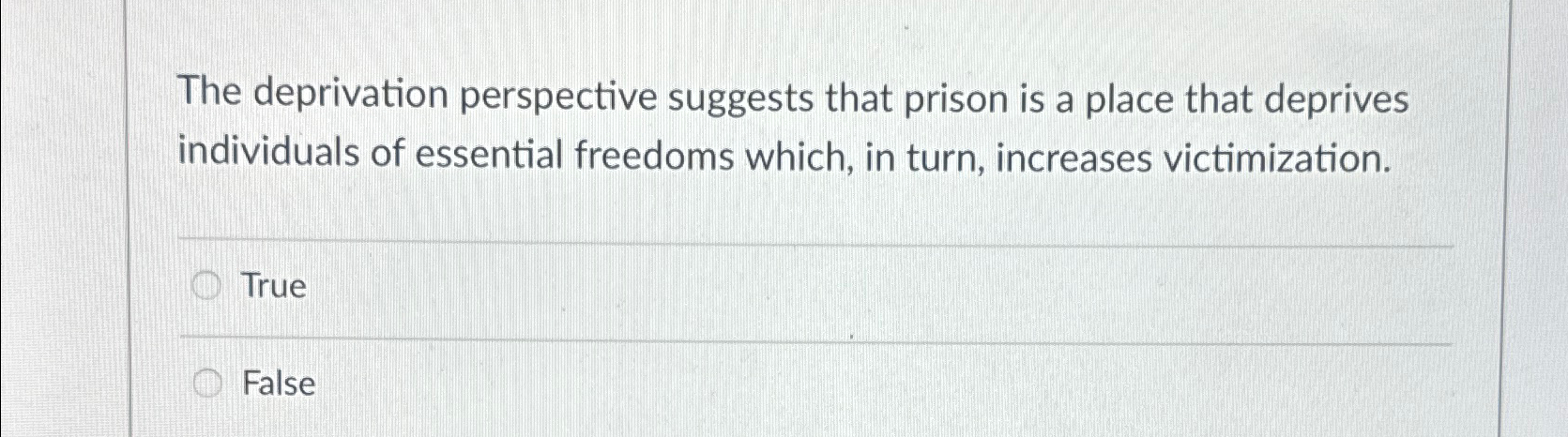 Solved The deprivation perspective suggests that prison is a | Chegg.com