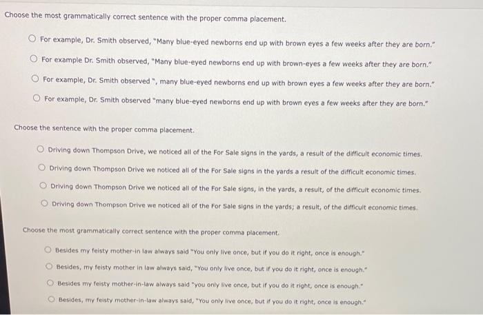 Choose the most grammatically correct sentence with | Chegg.com