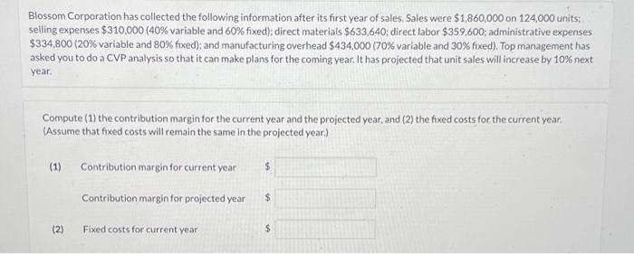 Solved Compute the break-even point in sales units and sales | Chegg.com