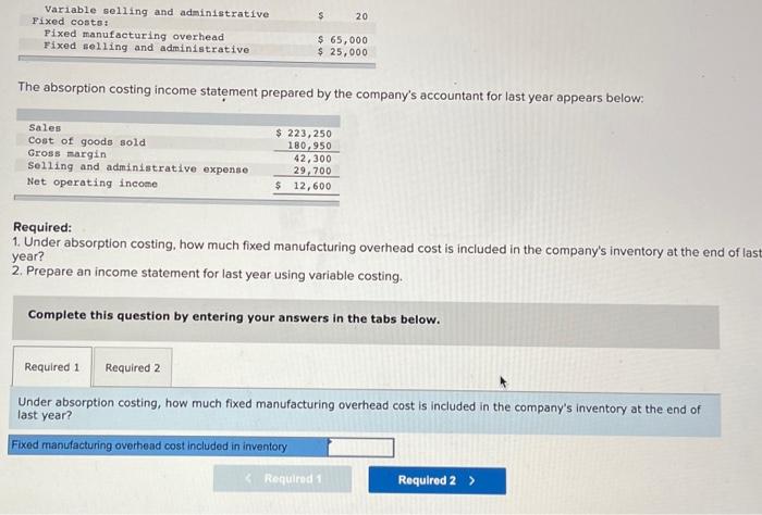 Solved The absorption costing income statement prepared by | Chegg.com