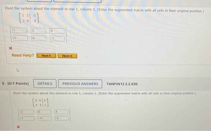 Solved Pivot the system about the element in row 1, column | Chegg.com