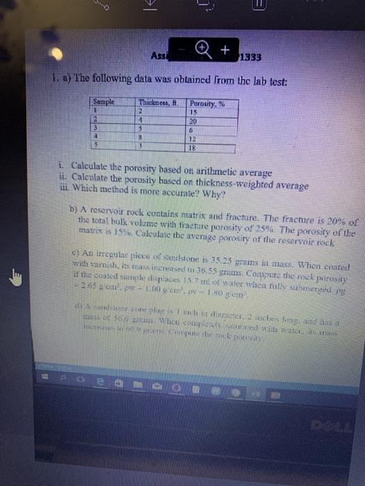 Solved Ass + 1333 1. a) The following data was obtained from | Chegg.com