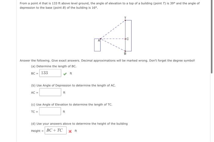 Solved From a point A that is 133ft above level ground, the | Chegg.com