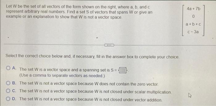 Solved Let W Be The Set Of All Vectors Of The Form Shown On | Chegg.com